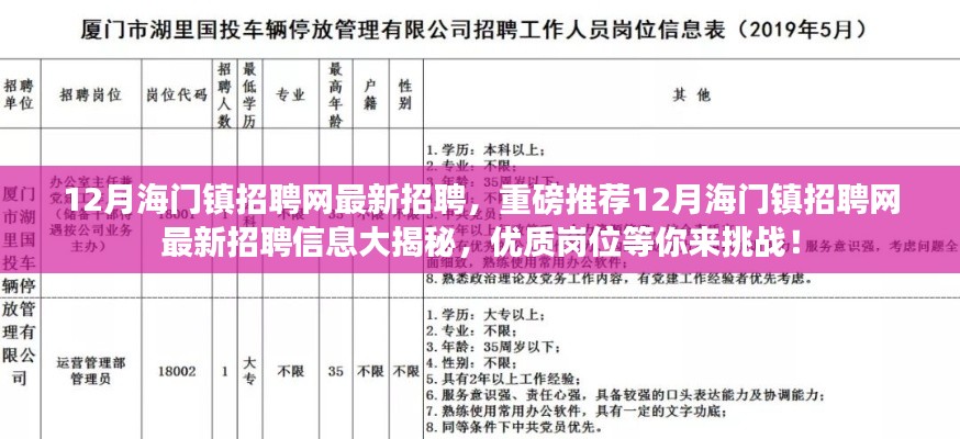12月海门镇招聘网最新招聘信息大揭秘,优质岗位等你来挑战!