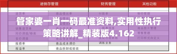 管家婆一肖一码最准资料,实用性执行策略讲解_精装版4.162