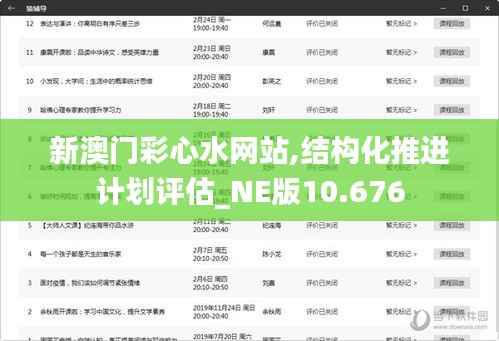 新澳门彩心水网站,结构化推进计划评估_NE版10.676