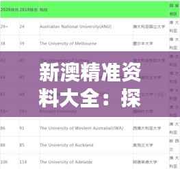 新澳精准资料大全:探索澳洲与新西兰的专业数据库