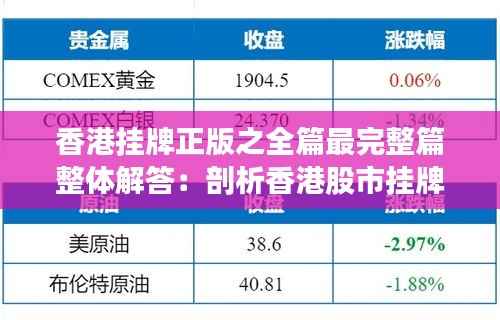 香港挂牌正版之全篇最完整篇整体解答:剖析香港股市挂牌规则,保障投资者权益
