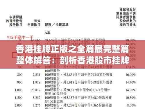 香港挂牌正版之全篇最完整篇整体解答:剖析香港股市挂牌规则,保障投资者权益
