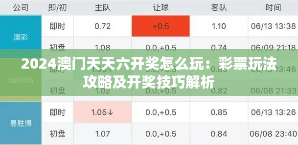 2024澳门天天六开奖怎么玩:彩票玩法攻略及开奖技巧解析