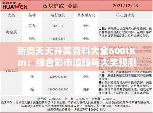 新奥天天开奖资料大全600tKm:综合彩市追踪与大奖预测分析