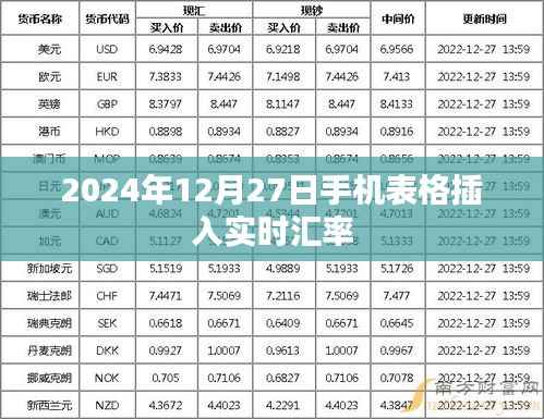 手机表格实时汇率插入指南(2024年12月27日)