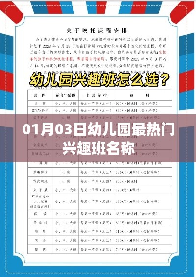 幼儿园最热门兴趣班名称揭秘,01月03日盘点